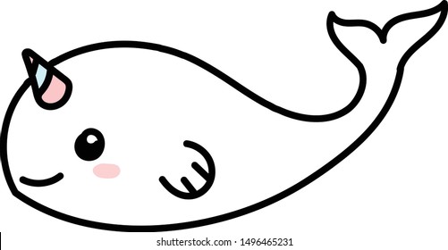 Narwall kawaii whale unicorn doodle hand drawn