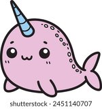 Narwhal 2D cartoon character clipart for children