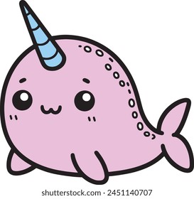 Narwhal 2D cartoon character clipart for children's book