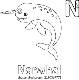 Narwhal Alphabet ABC Coloring Page N