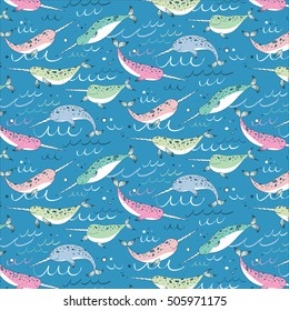 narwhal animal vector pattern