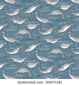 narwhal animal vector pattern