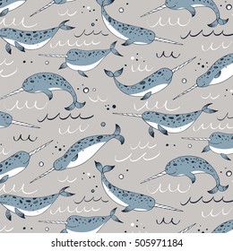 narwhal animal vector pattern