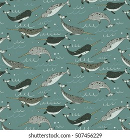 narwhal animal vector pattern