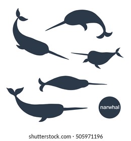 narwhal animal vector silhouette set