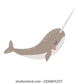 С narwhal. Animales marinos o oceánicos del Ártico. Ilustración vectorial en estilo plano. Fondo blanco aislado.