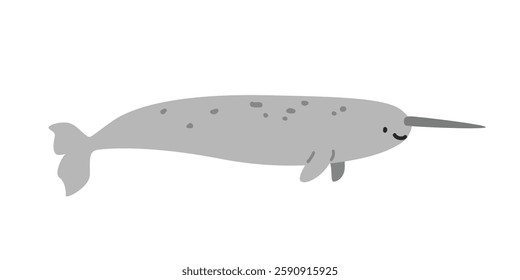 Narwhal cartoon clipart. Cute manatee vector illustration. Animal in flat style. Sea animals concept isolated on white background