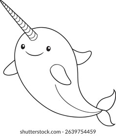 Narwhal cartoon coloring sheet made for ocean animal art lovers