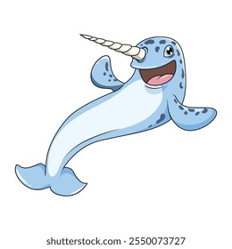 Ilustração dos desenhos animados de Narwhal. animais selvagens isolados. Coleção de desenhos animados de animais. Personagem Narwhal Cartoon