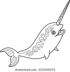 Narwhal cartoon line art for coloring book pages