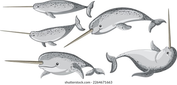 Narwhal in cartoon style illustration