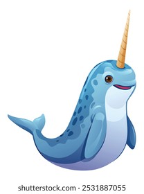 Ilustração de vetor de desenhos animados Narwhal isolada sobre fundo branco