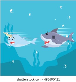 narwhal chased by shark