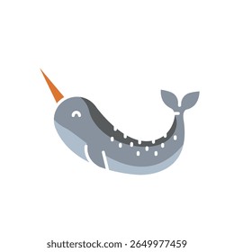 narwhal color flat icon for digital and print projects. Arctic animals. Minimal clean icons for apps and websites. Modern simple icons for UI UX and branding