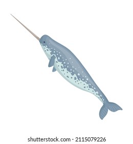 Narwhal colorful illustration of a marine mammal of the narwhal family. Vector graphics.