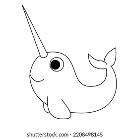 Narwhal coloring page. Vector page for kids
