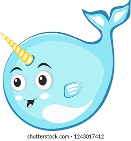 Narwhal cute character in cartoon style drawing