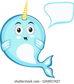 Narwhal cute character in cartoon style drawing