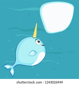 Narwhal cute character in cartoon style drawing