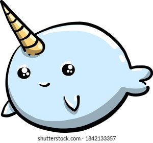 Narwhal fish, illustration, vector on white background