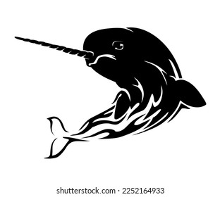 Narwhal with Flamed Abstract Body Silhouette