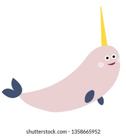 narwhal flat illustration on white