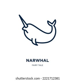 narwhal icon from fairy tale collection. Thin linear narwhal, character, whale outline icon isolated on white background. Line vector narwhal sign, symbol for web and mobile