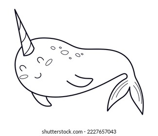 Narwhal icon isolated on white background. Narwhal whale icon coloring concept, icon in modern style. Vector illustration for childish mobile app interface design.