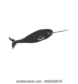 Narwhal Icon Silhouette Illustration. Sea Animal Vector Graphic Pictogram Symbol Clip Art. Doodle Sketch Black Sign.
