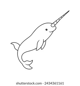 Narwhal illustration coloring page for kids