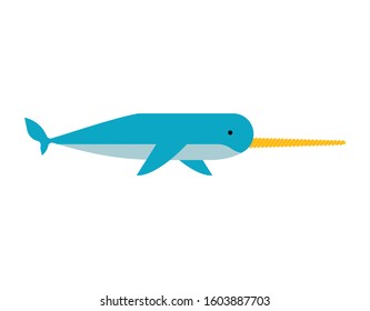 Narwhal isolated. Unicorn-fish vector illustration. See animal