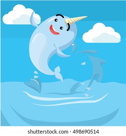 narwhal jumping vector illustration design