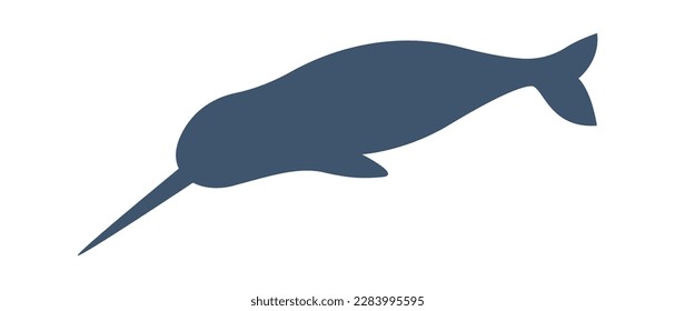Narwhal marine animal silhouette flat icon. Vector illustration