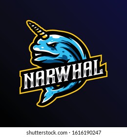 narwhal mascot logo. whale mascot logo esport gaming.