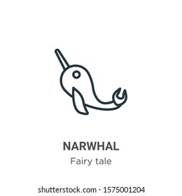 Narwhal outline vector icon. Thin line black narwhal icon, flat vector simple element illustration from editable fairy tale concept isolated on white background