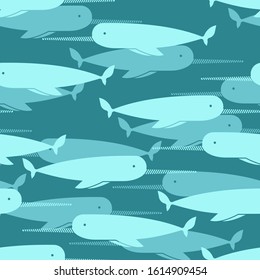 Narwhal pattern seamless. Unicorn-fish background. vector texture. See animal Baby fabric ornament