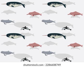 Narwhal River Dolphin Hourglass Irrawaddy Cute Cartoon Poses Seamless Wallpaper Background