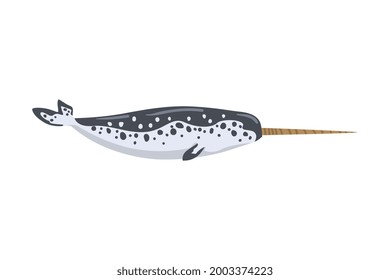 Narwhal Sea Arctic Animal, Wild Polar Marine Mammal Cartoon Vector Illustration