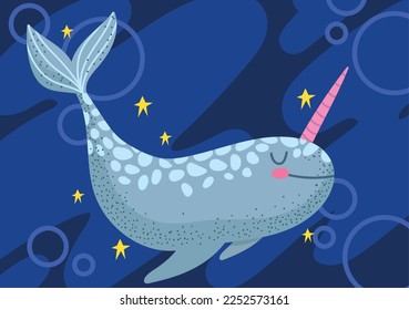 narwhal sea life, vector design