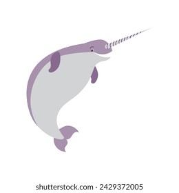 Narwhal Sea Mammal Cartoon Style Illustration