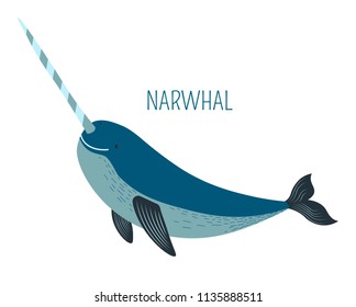 Narwhal With Sharp Horn Childish Book Character