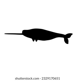 Narwhal silhouette. Predatory marine mammal.Vector graphics.