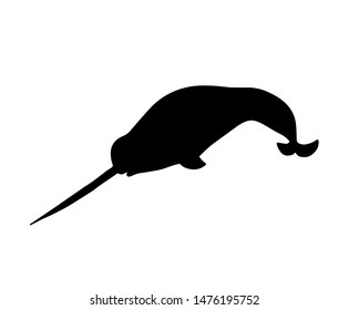 Narwhal silhouette vector logo. Arctic sea whale black shape.