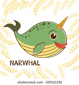Narwhal the unicorn of the sea. vector illustration