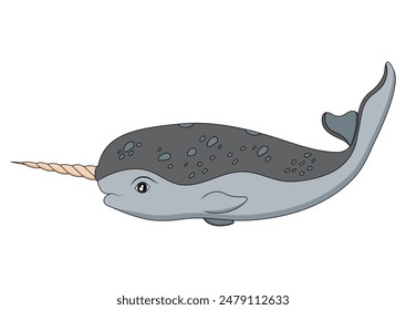 Narwhal Vector Flat Designs, Isolated on White Background