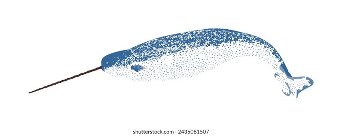 Narwhal vector silhouette illustration isolated on white background. Unicorn whale. Big animal from deep sea and ocean waters.