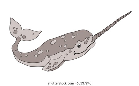 Narwhal whale cartoon vector illustration