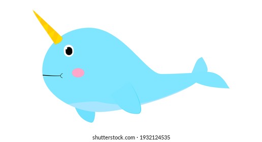 Narwhal whale kawaii cute  blue illustration