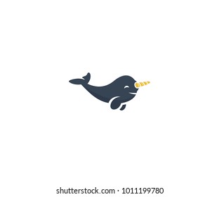 Narwhal whale logo template. Sea life animal vector design. Cute cartoon narwhal illustration