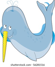 A narwhal whale in the shape of a the letter N